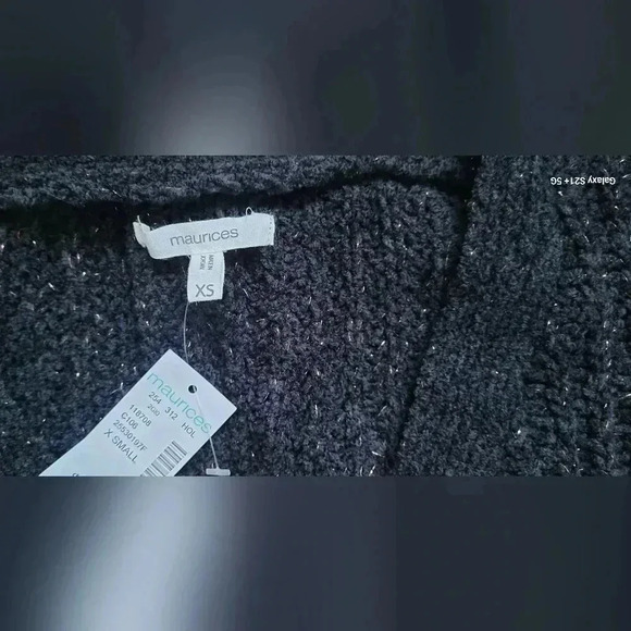 NWT Maurices Solid Metallic button-down cardigan, Black, Womens oversided XS - Picture 11 of 11